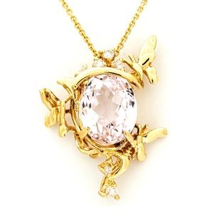 AIG Certified 3.36ct Natural Kunzite & 0.10ct Diamond Pendant - 18K Gold